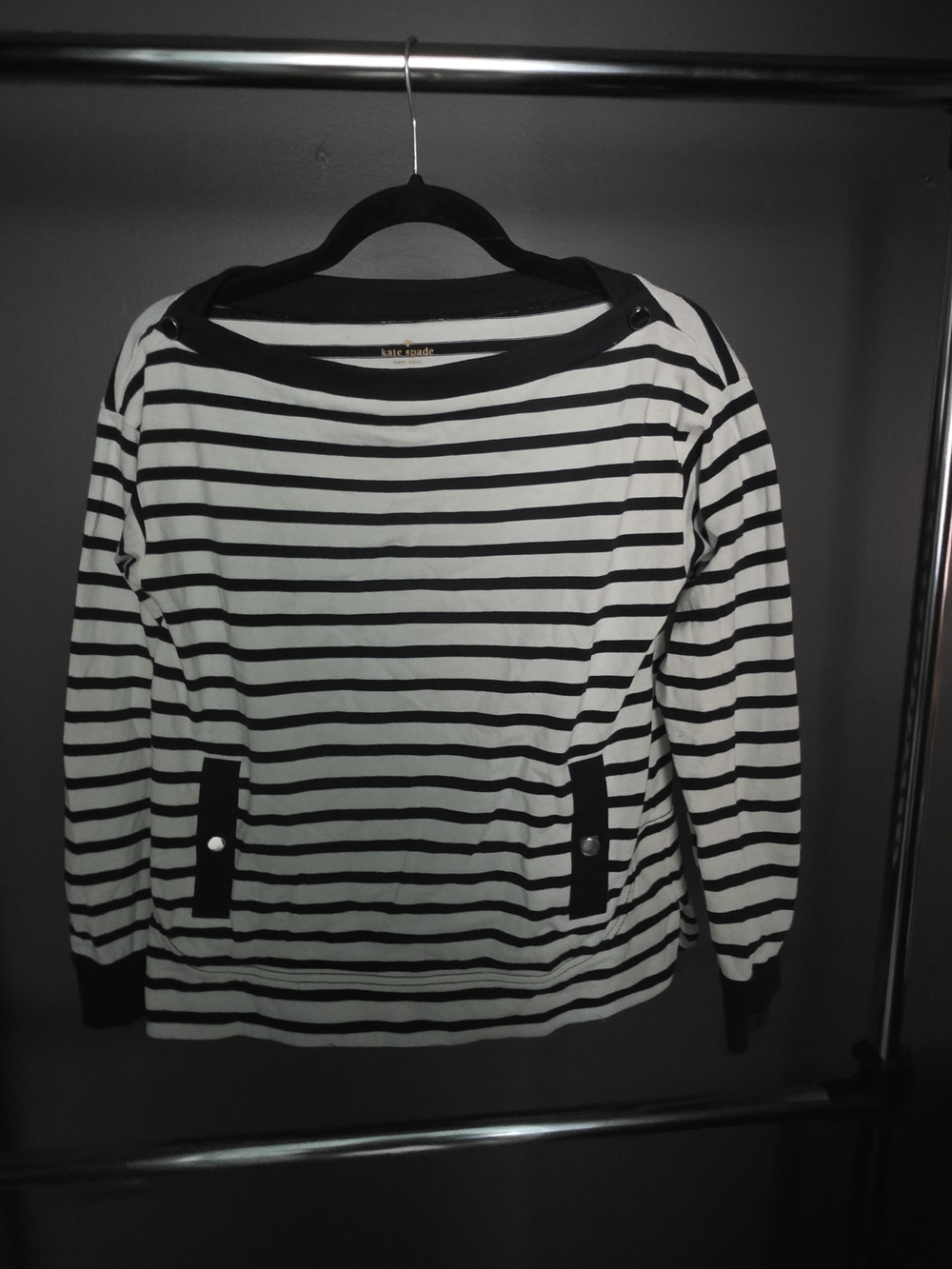 kate spade Black & White Striped Long Sleeve Boatneck Top
